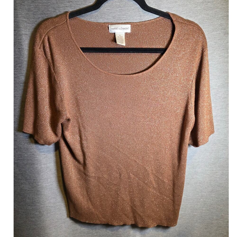 Short Sleeve Knit Sweater Drapers & Damons Sz XL Burnt Orange Shimmer